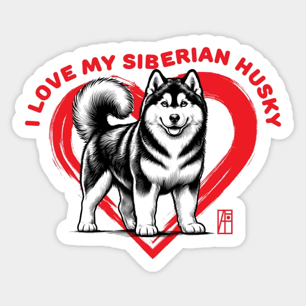 I Love My Siberian Husky - I Love my dog - Durable dog Sticker by ArtProjectShop